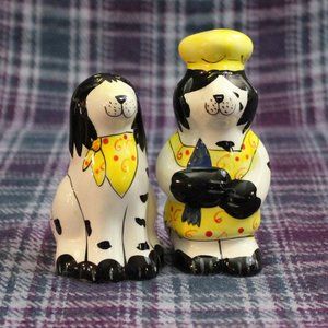 Black and White Spotted Dog Chef and Wife Salt and Pepper Shakers